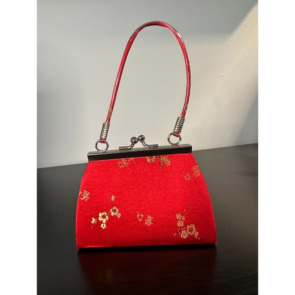NWD Vintage-Inspired Asian Red Floral Embroidered Mini Handbag Evening Purse - Picture 2 of 10